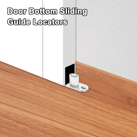 Two Pack Sliding Roller Guides For Barn Doors And Closet Doors, 4mm Diameter White Floor Guides installed on wooden floor