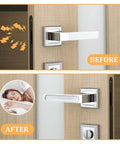 Before and after installation of 10 Pack Clear Cabinet Door Bumpers Self Adhesive Rubber Cushions For Cabinets, showing reduced noise.