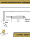 Diagram showing screw hole locations for Door Closer, Commercial Hydraulic Closer, Self-Closing, Spring Size 2, Series 2000.