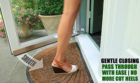 Heavy Duty Door Closer System (White) installed on door with foot pushing through, highlighting smooth operation and ease of use