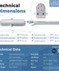 Technical dimensions and specifications of Heavy Duty Grade 1 Commercial Door Closer Auto Hydraulic Spring Hinge Built For Busy Doors