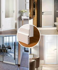 Collage of installed 2 Pack Door Draft Stopper Sheets, Rolls & Strips Under Door Draft Blocker Insulator Doors Sweep Weather Stripping Noise Stopper Strong Adhesive Door Thresholds, White, in various door settings, highlighting the strong adhesive and seamless fit.