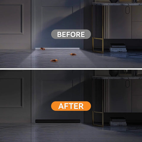 Before and after of Two Pack Under Door Draft Stopper For 30 To 36 Inch Doors, Adjustable Gap Filler And Door Seal, Easy Install