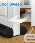 Large 36 Inch Door Draft Stopper Foam, Bottom Of Door Gap Filler And Noise Blocker, Adjustable Seal, Black Under Door Sweep Guard installed on white door