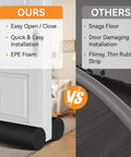 Comparison of under door draft stopper features, emphasizing ease of installation and material differences.