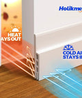 2 Pack Door Draft Stopper Sheets in use, blocking heat and retaining cold air under a white door, illustrating temperature control