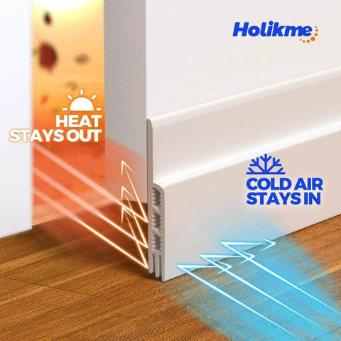 2 Pack Door Draft Stopper Sheets in use, blocking heat and retaining cold air under a white door, illustrating temperature control