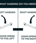 Diagram showing left and right door handing for Push Paddle Handle For Adams Rite Storefront Doors with hinges labeled.