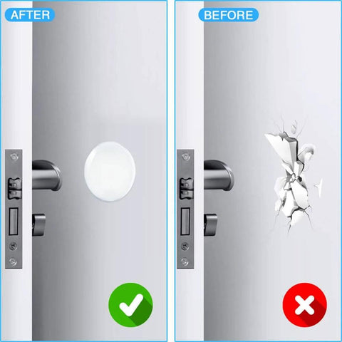 Before and after using Strongest Door Handle Stopper Set Six Clear Rubber Door Bumpers Wall Shield Cushions Self Adhesive Transparent Protectors.