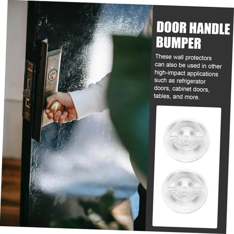 Six Piece Self Adhesive Door Bumper Set Quietly Absorbs Impact To Protect Walls And Doors Reduces Slams And Provides Noiseless Reusable Wall Protector Pads For A Safer Damage Free Home shown with door handle bumper application