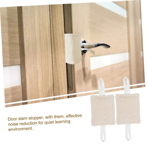 Door Slam Stopper Silencers Set Easy Install No Tools Required No Drilling 3 Pieces Attach To Door Handles in use on wooden door