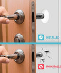 Comparison of installed and uninstalled Strongest Home Wall & Door Handle Stopper 5" Set of 3 Pieces White Rubber Door Knob