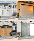 Various door handles on gates, garage doors, courtyard gates, and barn doors, showcasing their versatility for different outdoor installations.