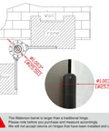 Diagram showing installation of a heavy-duty commercial self-closing door hinge, focusing on dimensions and details for accurate fitting.