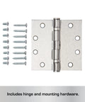 Commercial 4 Pack 4.5 Inch Ball Bearing Door Hinges Satin Chrome Finish with screws shown; smooth operation for interior and exterior doors.