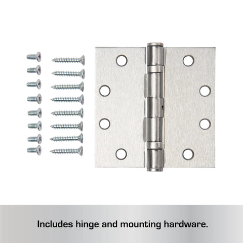 Commercial 4 Pack 4.5 Inch Ball Bearing Door Hinges Satin Chrome Finish with screws shown; smooth operation for interior and exterior doors.