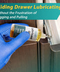 Applying Door Hinge Lubricant Oil For No Squeak Fixes And Smooth Operation Multi Purpose Lube to a sliding drawer with needle oiler