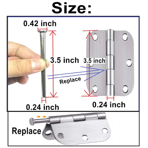 Diagram of 6 Pack 3.5 Inch Interior Door Hinge Pins For Doors Replacement With Screws Silver Finish showing size dimensions.