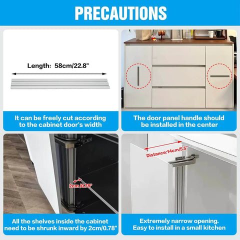 Guide on installing 2 Sets Opening Door Hinge Set 180° Parallel Opening Cabinet Wardrobe Door, showing measurements and precautions.