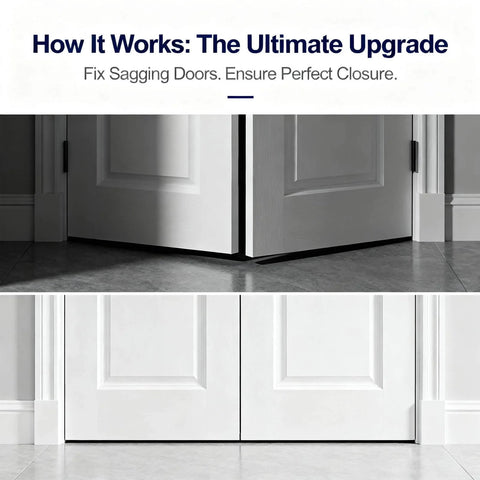 2 Pack 7 Inch Hydraulic Self Closing Concealed Door Hinges Heavy Duty Metal 180 Degree Opening Adjustable Closing Speed Rust Resistant shown installed on white double doors.