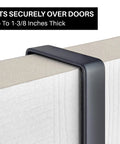 Black metal hook fitting securely over white door, showcasing utility cart steel frame built for moving boxes, appliances, and heavy cargo.
