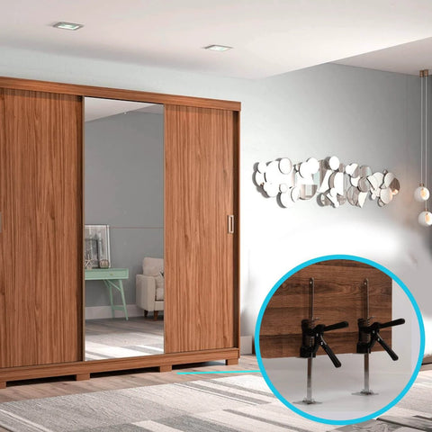 Inset of 2 Pack Labor Saving Arm Jack, 15 inch lever arm lifter hand tool jacks, shown used for installing a large wooden sliding door.