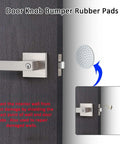 Keyed Alike Entry Door Lever Set With Lock And Key Satin Nickel Square Door Handle installation on wooden door with rubber bumpers.
