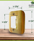 Quick DIY fix for doors that won't stay closed, this universal latch strike plate with screws in bright brass finish, front view.