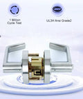 Image of Heavy Duty Storeroom Door Lever Lockset For Commercial Use ANSI Grade 2 BHMA Grade 2 ADA Compliant UL 3 Hour Fire Rated Satin Chrome Finish Two Pack.