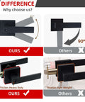 Image comparing entry door lock set with square lever for bedroom privacy, highlighting differences in durability and angle, heavy duty matte black finish.
