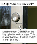Illustration showing how to measure backset for a secure storefront entry with an adjustable mortise lock set featuring hook deadbolt.