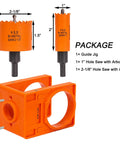 Door Lock Installation Kit With Adjustable Jig And Two Hole Saws For Wood And Metal Doors, including jig and saw sizes