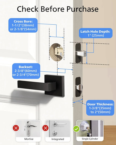 WiFi Smart Door Lock Deadbolt For Front Door Keyless Entry With Built In WiFi Remote Access App Unlock Fingerprint And Passcode Works With Alexa And Google Assistant Auto Lock Security showing installation dimensions