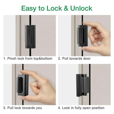 Installation steps for reinforced door lock designed for inward swinging doors featuring a rugged 3 inch stop plate.