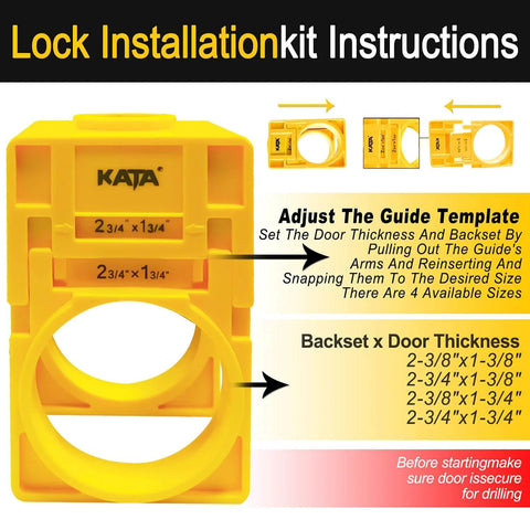 Adjustable plastic guide template from 1-3/8" - 1-3/4" Door Lock Installation Kit for Wooden Doors with installation instructions