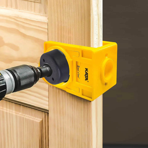 1-3/8" - 1-3/4" Door Lock Installation Kit for Wooden Doors with Guide Template, Door Lock Hole Saw in action