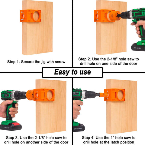 Door Lock Installation Kit With Adjustable Jig And Two Hole Saws For Wood And Metal Doors One Inch And Two And One Eighth Inch Holes