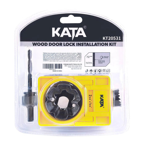1-3/8" - 1-3/4" Door Lock Installation Kit for Wooden Doors with Guide Template, Door Lock Hole Saw, Carbon Steel in packaging
