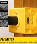 1-3/8" - 1-3/4" Door Lock Installation Kit with yellow guide template and hole saw, suitable for wooden doors.
