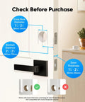 Diagram showing installation measurements for Keyless Entry Smart Lock With Built In WiFi Keypad Deadbolt For Front Door No Bridge Required Easy Installation With App Remote Control Auto Lock And Voice Control Battery Level Indicator And Secure Access Management BHMA Grade 3.