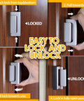 Two Pack Home Security Door Lock Reinforcement For Inward Swinging Doors With 3 Inch Stop And 800 Lb Withstand Durable And Easy Install Upgrade Flip Night Lock For Enhanced Family Safety And Peace Of Mind showing four-step locking process