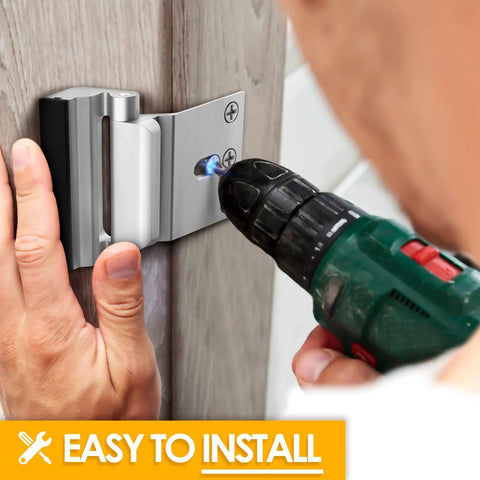 Installation of Two Pack Home Security Door Lock Reinforcement for Inward Swinging Doors with 3 Inch Stop and 800 Lb Withstand