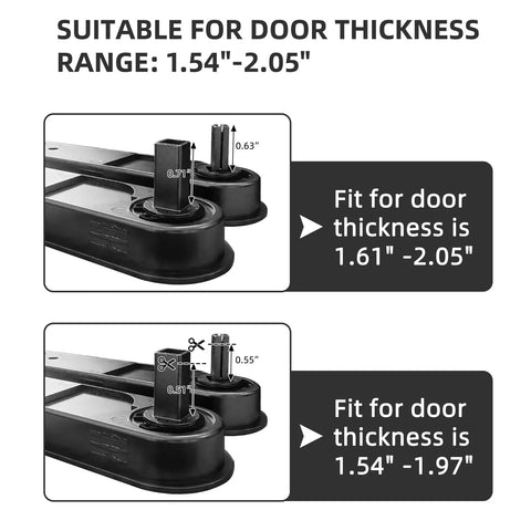 Privacy Door Lock Set With Hidden Pull And Recessed Latch, Circular Black Finish, diagram for wooden door fitment, 1.54-2.05 inch