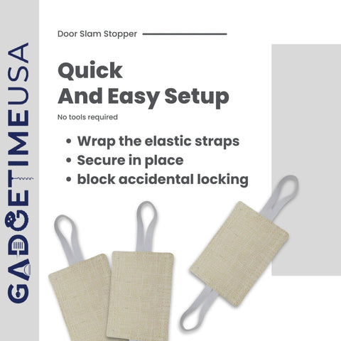 Door Noise Blocker With Elastic Straps Easy Install Latch Cover That Hushes Door Slams For All Doors, 4x3 Inches Thick Fabric