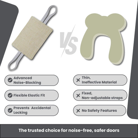 Comparison of Door Noise Blocker With Elastic Straps Easy Install Latch Cover and thin ineffective material option with features