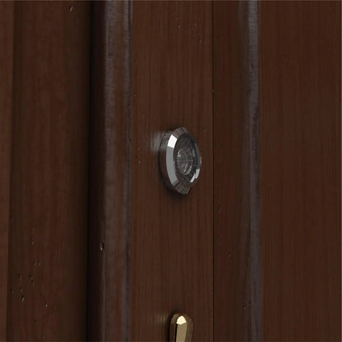 Installed wide angle door peephole viewer kit on wooden door, bright chrome finish, fits 1-1/2 to 2-1/4 inch doors.