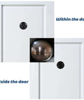 Four Pack Door Peepholes With 1 Inch Drill Bit, 220 Degree Wide View Front Door Cam, installed on white door showing inside and outside view