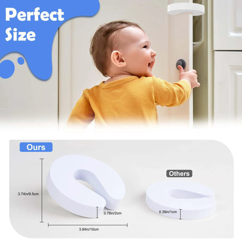 Child holding door with 10 Pack Door Pinch Guards For Kids Thick Door Slam Stopper Finger Trap Protector Babyproofing Safety Guards installed