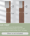 Diagram showing door preparation for Concealed Barn Door Hardware Kit With Soft Close Mechanism And Invisible Wall Mount Aluminum Track For Smooth Operation And Modern Look Suitable For Door Opening Width 24 To 28 Inches Door Not Included Easy Mounting And Durable Construction. (screw reserve 19/32 inches)
