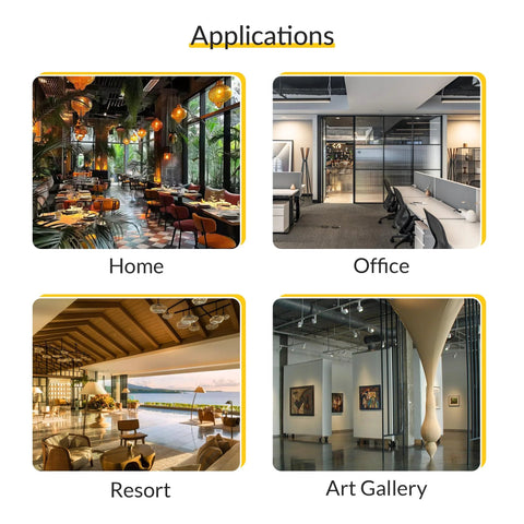 Applications of Offset Back To Back Aluminum Pull Handles in home, office, resort, and art gallery settings.